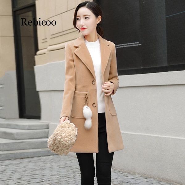 

women's wool & blends women overcoat female coat winter coats womens plus size long solid loose sweet pink all-match trendystudent slim, Black