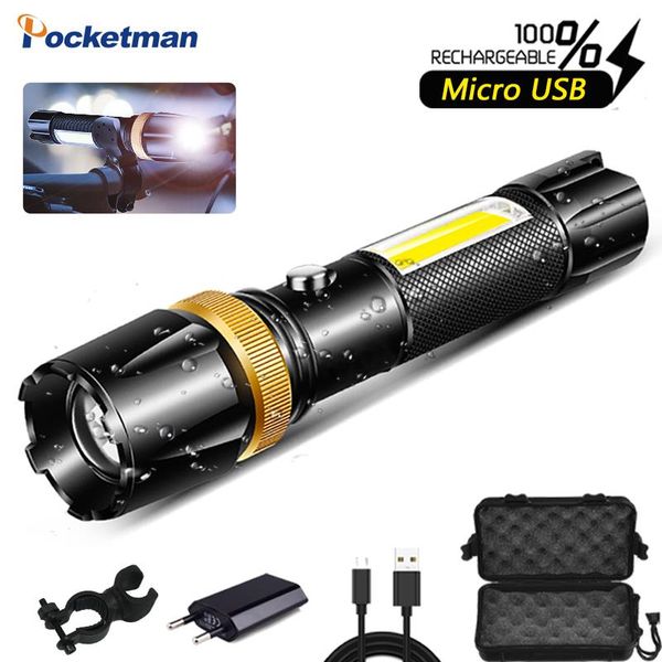 

flashlights torches brightest led waterproof cob lamp usb rechargable light super bright 5 modes powered by 18650 battery for camping