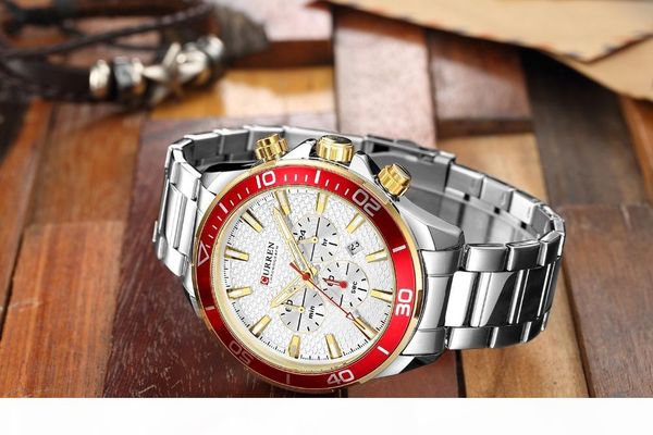

fashion sports stainless steel band watches for man curren 2018 new chronograph waterproof 30m wristwatch relogio masculino, Slivery;brown