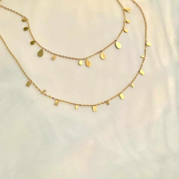 

simple fashion lady gold square water drop charm titanium steel clavicle chain necklace jewelry gift, Silver