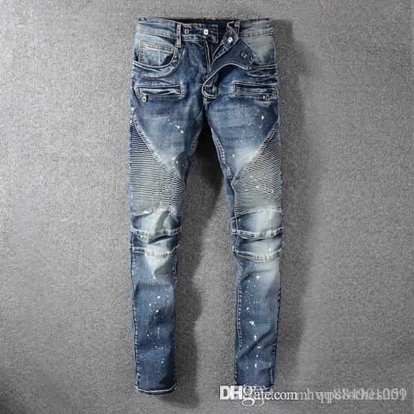 

2019 jeans de designer pour hommes slim fit motorcycle biker denim for men fashion designer hip hop mens jeansmens designer pants, Blue