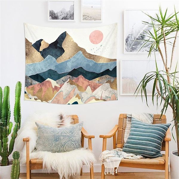 

nordic pink mountain tapestry macrame wall hanging abstract hippie boho women wall carpet cloth tapestry