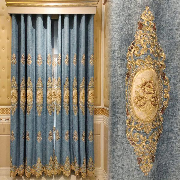 

custom curtains european chenille thicken shading embroidered blue livingroom bedroom cloth blackout curtain tulle drape m745