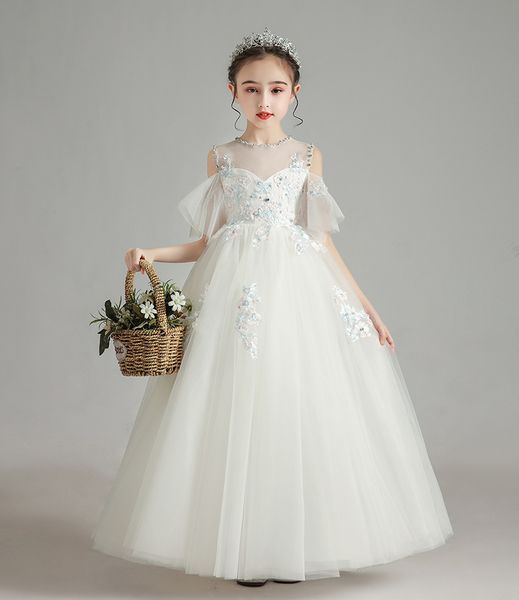 

lovely ivory jewel applique beads flower girls' dresses girl' brithday dresses girls' formal dress holiday dresses custom sz, White;blue