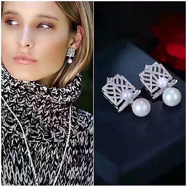 

zakol luxury crystal zircon & imitation pearls earrings ,made from original korean factory wedding accessories fsep2157, Silver