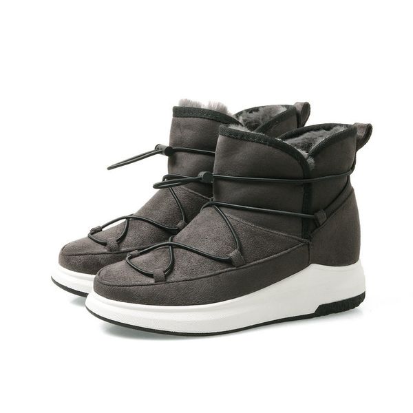 

busy girl grey sports style winter travel shoes flat bottom belt increased lace-up women's boots size 34-43, Black