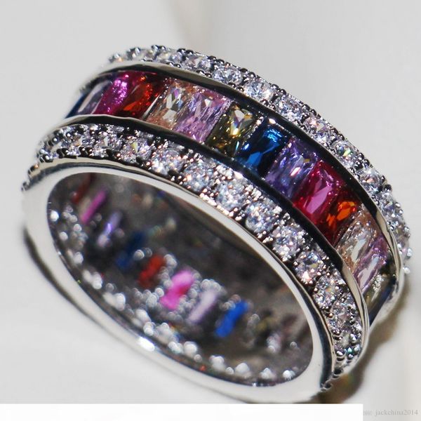 

victoria wieck luxury jewelry princess 925 sterling silver gemstones multi stone simulated diamond wedding party finger band ring size 5-11, Slivery;golden