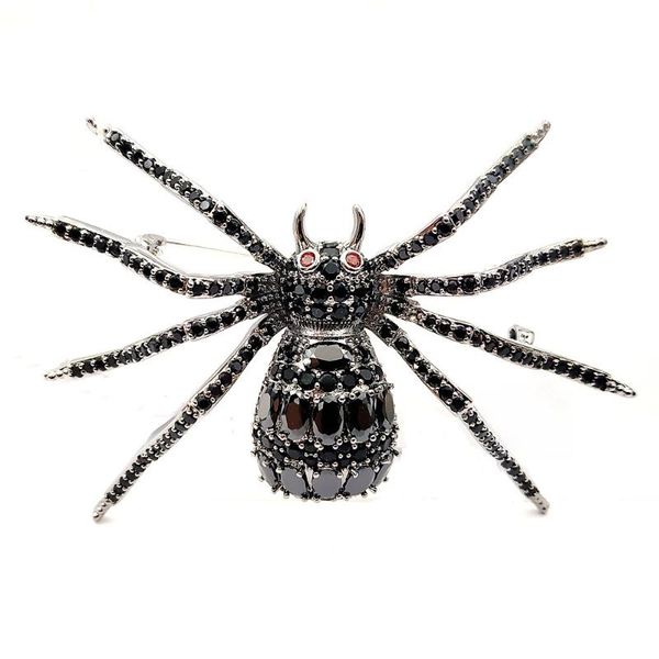 

creep stylish full pave cz eight-legged red eyed black spider brooches insect pin creep costume accessory for halloween festival, Gray