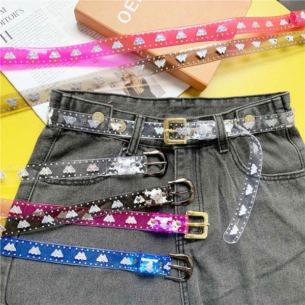 

1 pc lady girls belt sweet candy color laser butterfly print belt women dress transparent jelly waist fashion new arrival, Black;brown