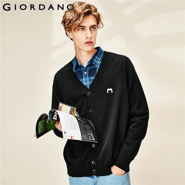 

giordano men sweaters embroidered v-neck cardigan single breated soild casual chompas para hombre 01050811 q1113, White;black