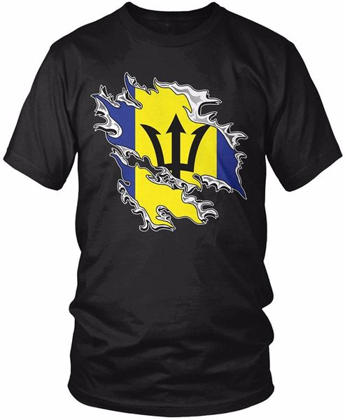 

2019 new brand men new barbados flag barbadian tear through rip out flag t shirt short sleeve men t-shirt top