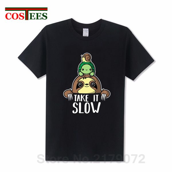 

sport funny take it slow t-shirt cute snail riding sloth t shirt men kawaii turtle snail tshirt lazy sloth teeshirt animal printed tee