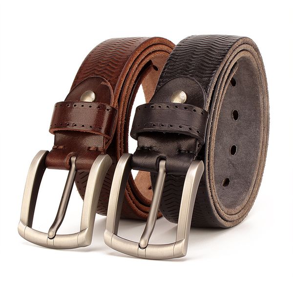 

cool leather waistband italian full-grain leather mens embossed alloy pin buckle wool bottom belt western denim fan, Black;brown