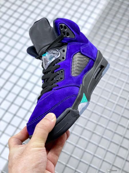 

new air authentic 5 alternate grape men basketball shoes 5s grape ice black clear new emerald suede man sports sneakers 136027-500 with box