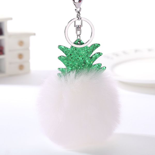

2020 ball pompom keychain women bag charms cut christmas tree pineapple key ring trinket car keyring chains, Silver