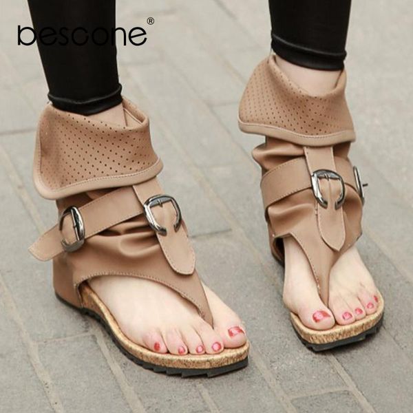 

bescone new fashion women flats ankle buckle belt decoration toepost western style casual summer shoes flats bo602, Black