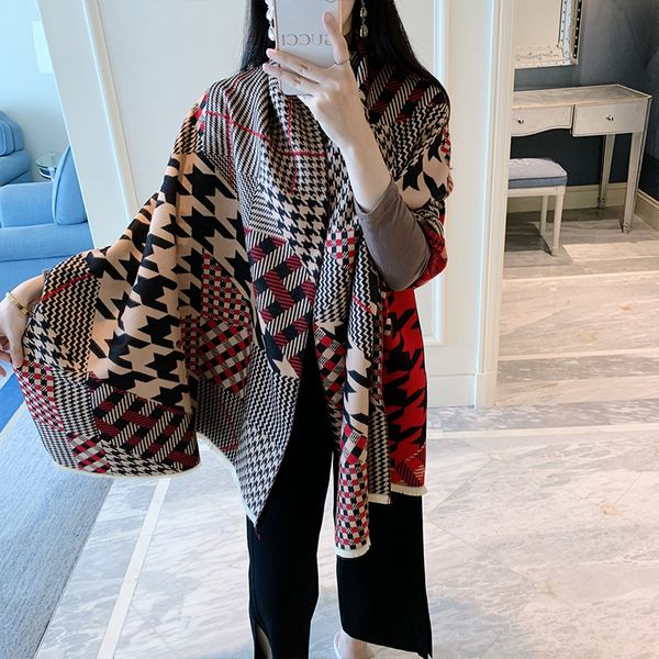 

scarves 2021 winter scarf women cashmere double scan bandana fashion plaid patchwork shawl warm and thick female hair, Blue;gray