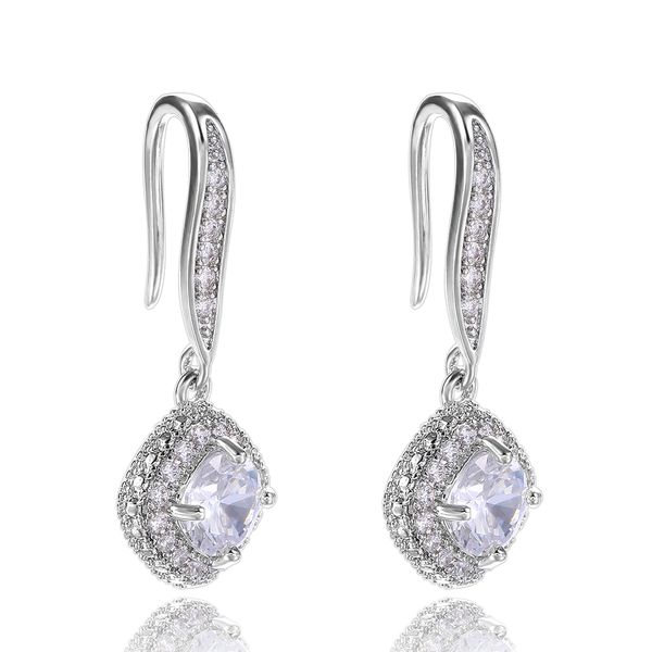 

Februaryfrost Brand Fashion Designer Silver Color Square Drop Earring Wedding Bridal Accessories Shine Zircon Stone Elegant Women Jewelry