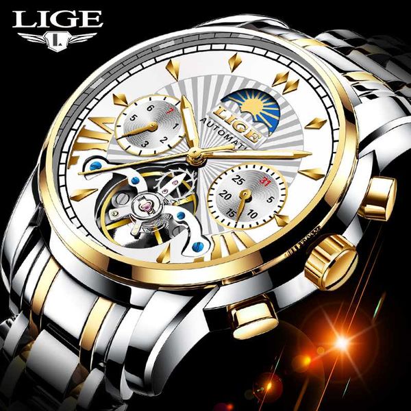 

reloj 2020 lige fashion mens watches tourbillon automatic mechanical watch men big dial waterproof sport clock, Slivery;brown