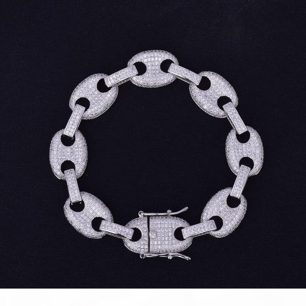 

iced out zircon bead chain bracelet copper material gold silver color bling bling cz men hip hop bracelet, Golden;silver