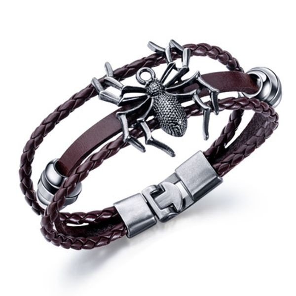 

hand woven multilayer cowhide spider bracelet retro bracelet for men, Black