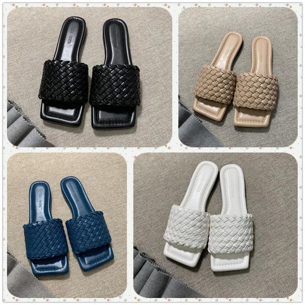 

2020 designer women's slippers square mules shoes insoles nappa lambskin women shoes lido sandals luxury lady flat sandals quality, Black