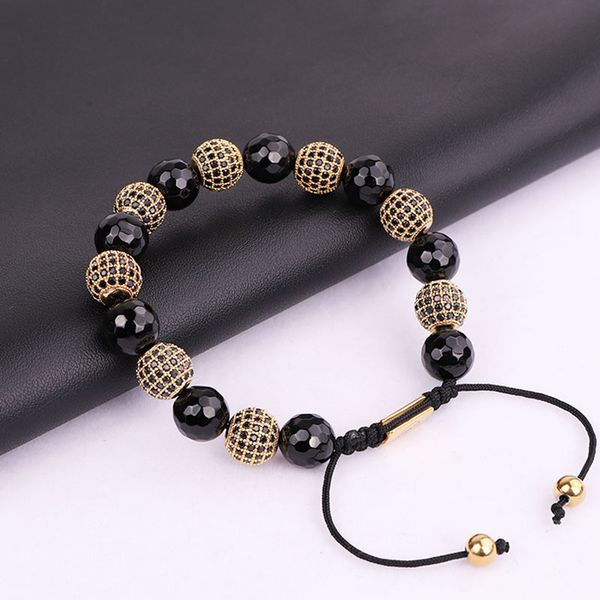 

fashion men's jewelry 10mm cubic zirconia ball black onyx bracelet men jewelry gift