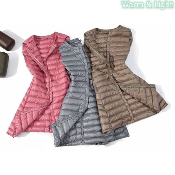 

vest women warm coat autumn winter sleeveless vest female covered button windproof lightweight long waistcoat warm plus size, Black;white