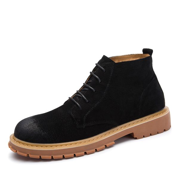 

men winter boots 2020 autumn winter fashion casual boots men brand ankle botas new leather classic lace-up men's, Black