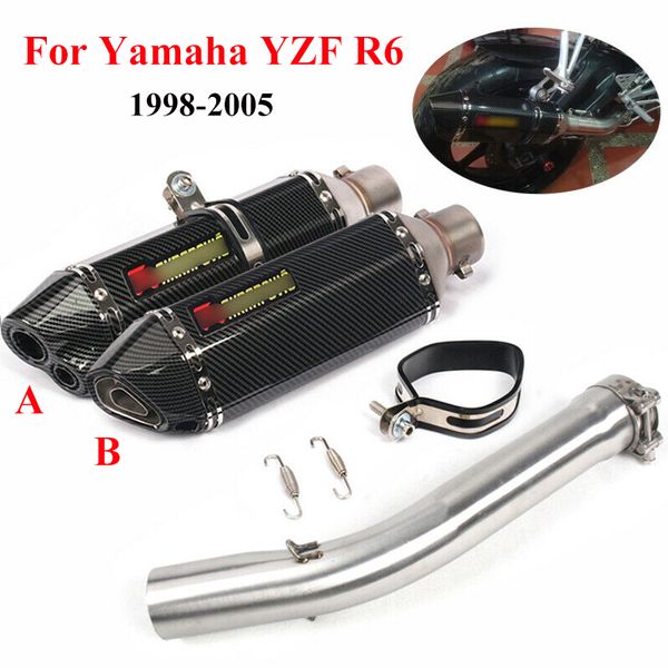 

yzf-r6 motorcycle exhaust whole set pipe tips muffler pipe connect mid section tube for r6 1998-2006 atv escape