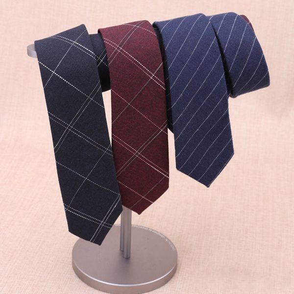 

windj men cotton necktie plaid stripe business navy wine red navy grey, Black;gray
