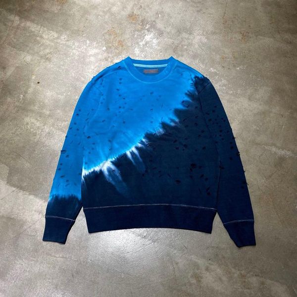 

19fw am1r1 holes tie-dyed winter spring gradient vintage o-neck long sleeve street pullover sweatshirts fashion sweater men women hfhlwy126, Black