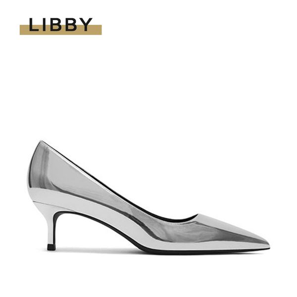 

patent leather 5cm high heel work shoes silver pointed toe slip on stiletto pumps wedding shoes office lady elegant, Black