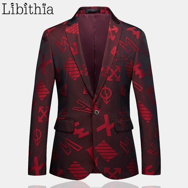 

men's casual one button blazers cotton print autumn winter luxury designer men tuxedo dress wedding suit big size m-6xl red t200, White;black