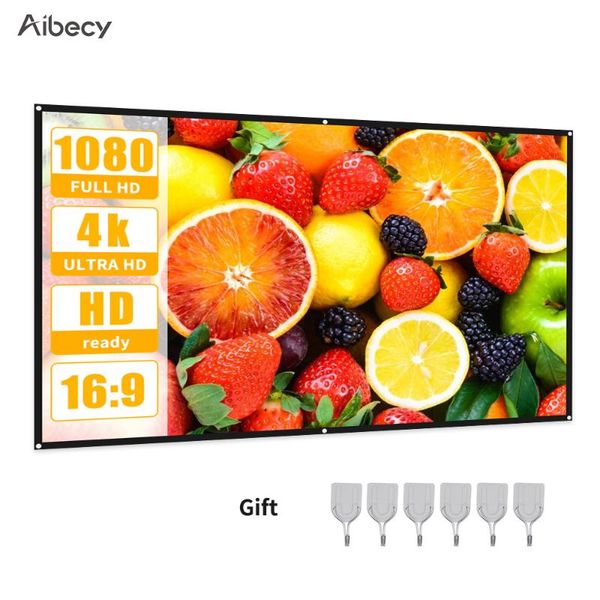 

projection screens aibecy screen 16:9 hd 4k movie curtain foldable portable anti-crease projector with stick hooks