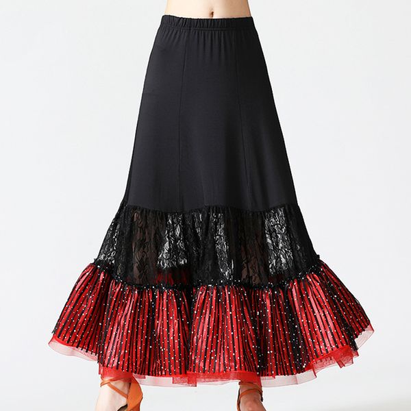 

womens elegant sequins dance long skirt floral embroidered ballroom waltz dancing long swing party skirt, Blue