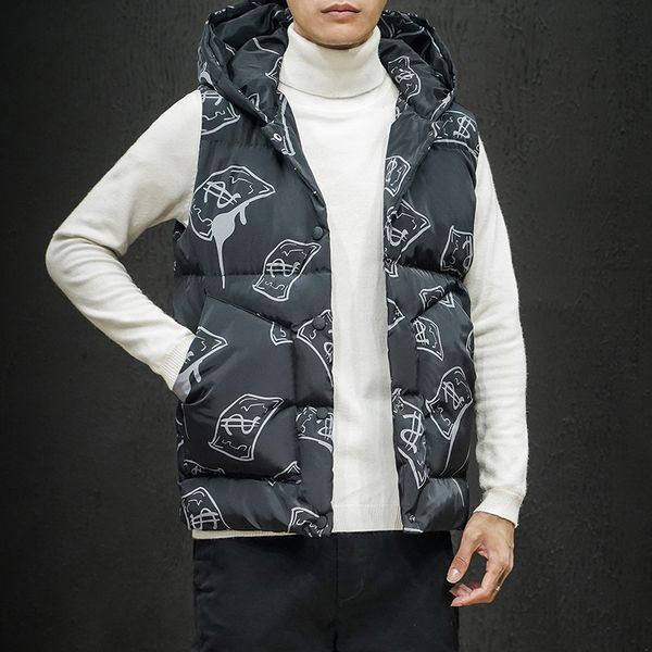 

men winter jackets vests sleeveless jackets men fashion slim fit winter vests hooded casual vest, Black;white