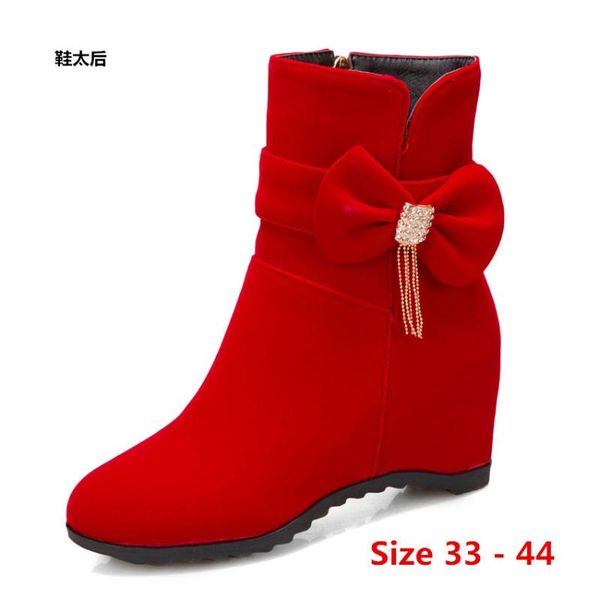 

mid calf boots height increasing wedges women spring autumn high heel shoes short boots woman small big size 33 - 44, Black