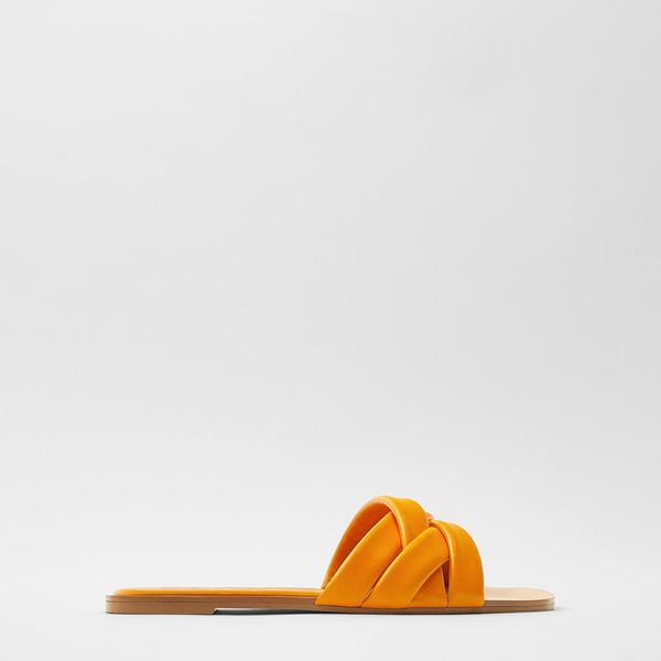 

new women's orange square head cross quilted flat sheepskin slipper, Black