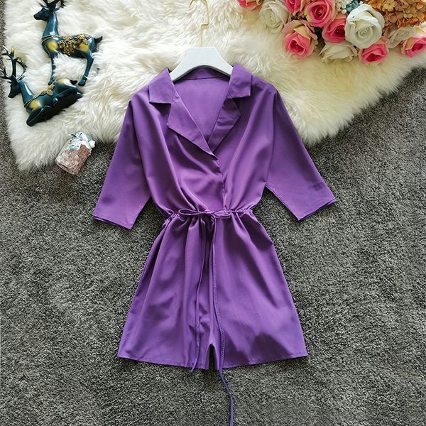 

hisuma summer new women's notched drawstring chiffon jumpsuit female pure color wide leg shorts playsuits women bodysuit, Black;white