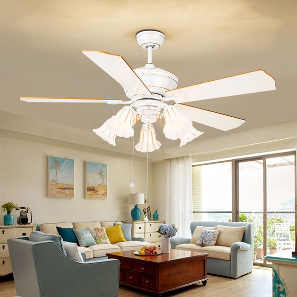 

52-дюймовый деревянный лист белый электрический вентилятор свет ресторан мебель гостиной светильник украшения спальни с лампой вентилятора