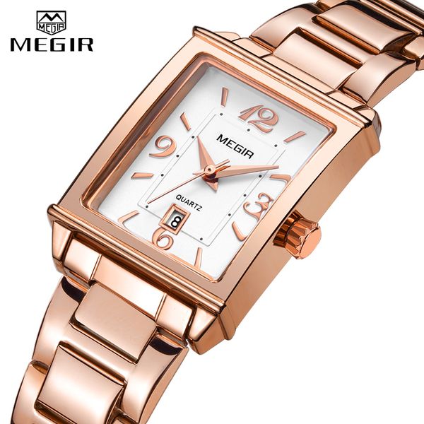 

relogio feminino megir ladies watches luxury rose gold women bracelet watch for 2020 fashion girl quartz wristwatch, Slivery;brown