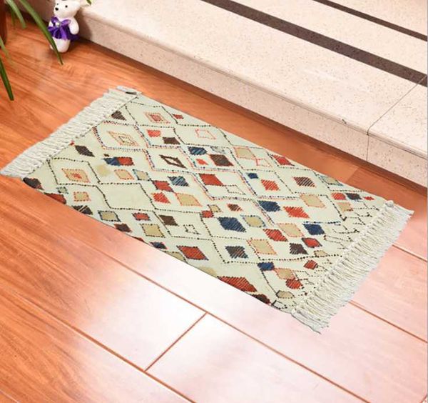 

geometry cotton woven carpet tassels bedroom non-slip rug bedspread mat simple modern table ruuners kitchen mat home decoration