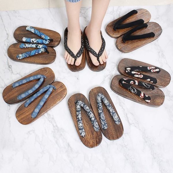 

whoholl geta anime anime cosplay costumes japanese geta sandals summer sandals men flat wooden shoes slippers flip-flops, Black