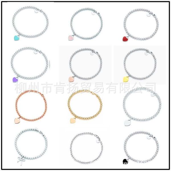 

counter high-end pink blue heart bracelet 925 sterling silver net red girlfriends bracelet ins niche design t home peach heart bracelet 16cm, Golden;silver