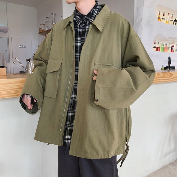 

men's jackets korean autumn men harajuku man solid color casual loose coats streetwear for coat overzied clothing, Black;brown