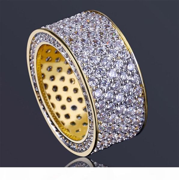 

gold 360 iced out cubic zirconia micro pave bling bling rings copper 18k gold plated simulated diamonds hip hop ring, Golden;silver