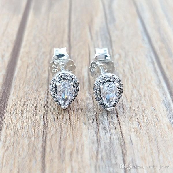 

authentic 925 sterling silver studs radiant teardrops stud earrings fits european pandora style studs jewelry 296252cz, Golden;silver