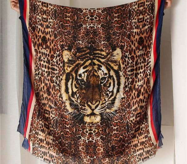 

printing tiger head leopard print scarf ma'am keep warm weather quality all-match long fund shawl stripe edgenew fashion, Blue;gray