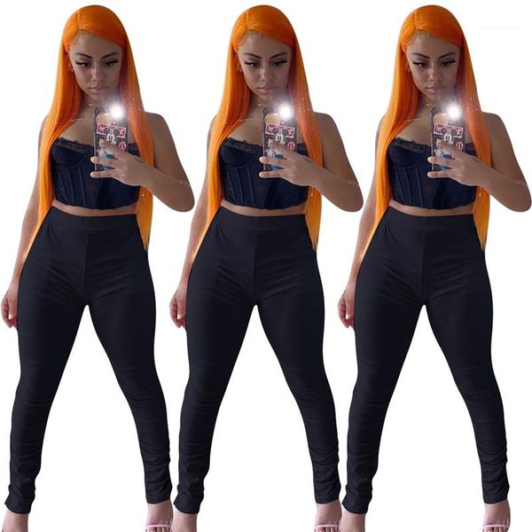 

color high waist skinny stacked pants fashion slim trousers for women 20fw new women pants casual black, Black;white